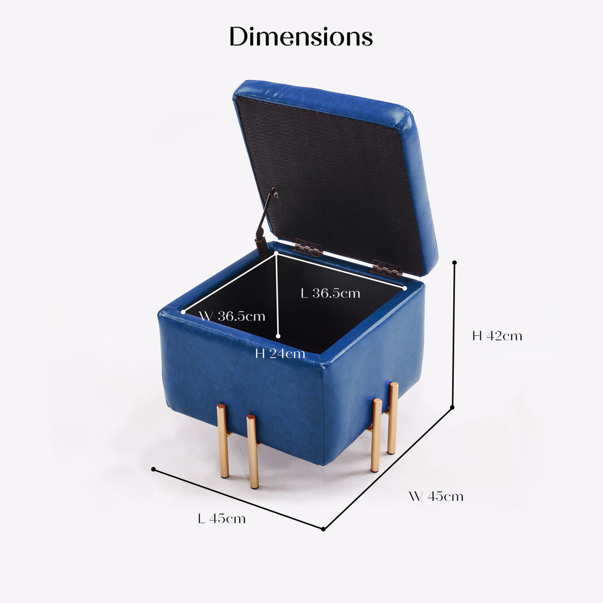 2X 45cm Storage Ottoman Cube PU Leather - BLUE