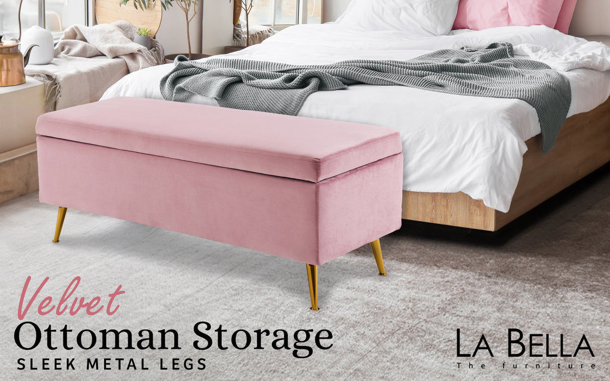 110cm Storage Ottoman Velvet - PINK