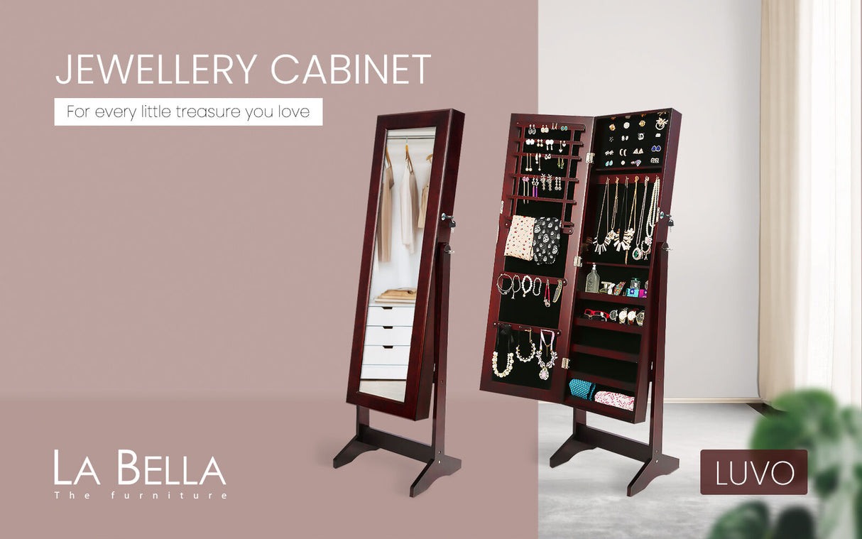 146cm Mirror Jewellery Cabinet LUVO - WALNUT