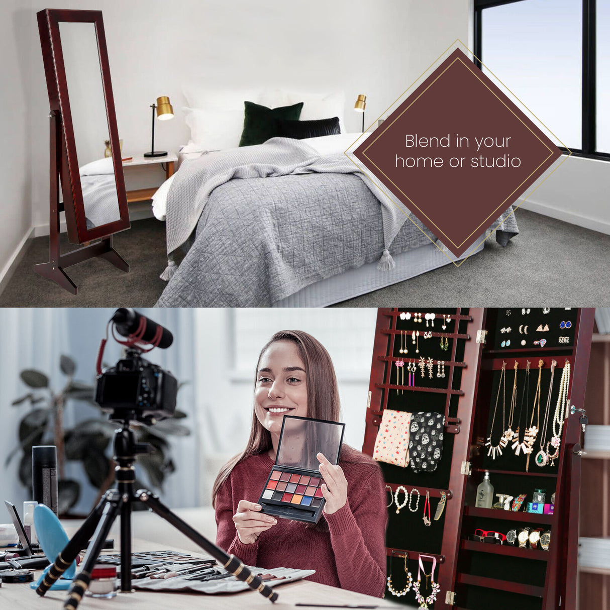 146cm Mirror Jewellery Cabinet LUVO - WALNUT