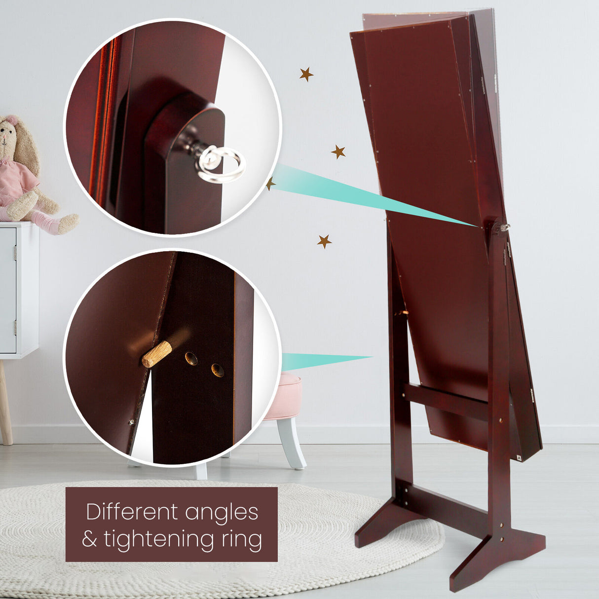 146cm Mirror Jewellery Cabinet LUVO - WALNUT