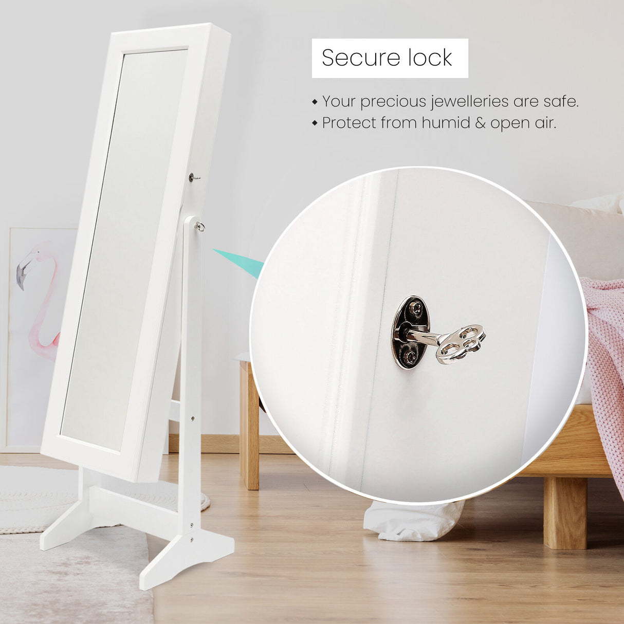 146cm Mirror Jewellery Cabinet LUVO - WHITE