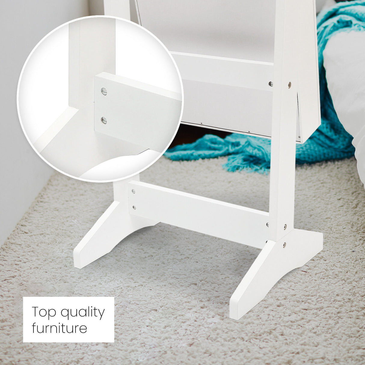 146cm Mirror Jewellery Cabinet LUVO - WHITE