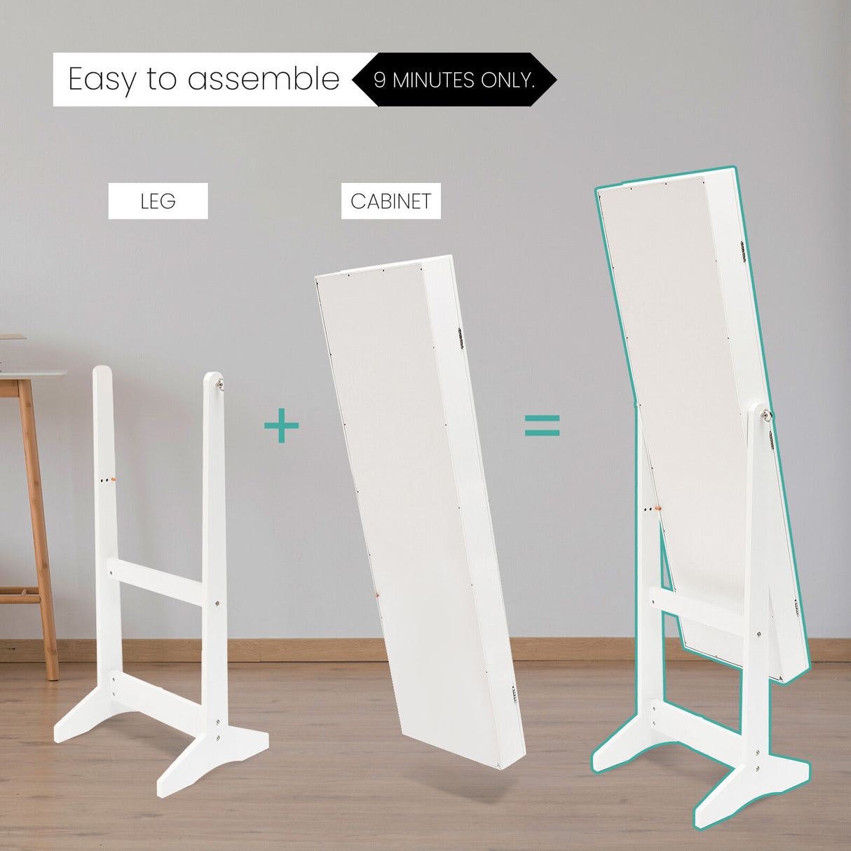 146cm Mirror Jewellery Cabinet LUVO - WHITE