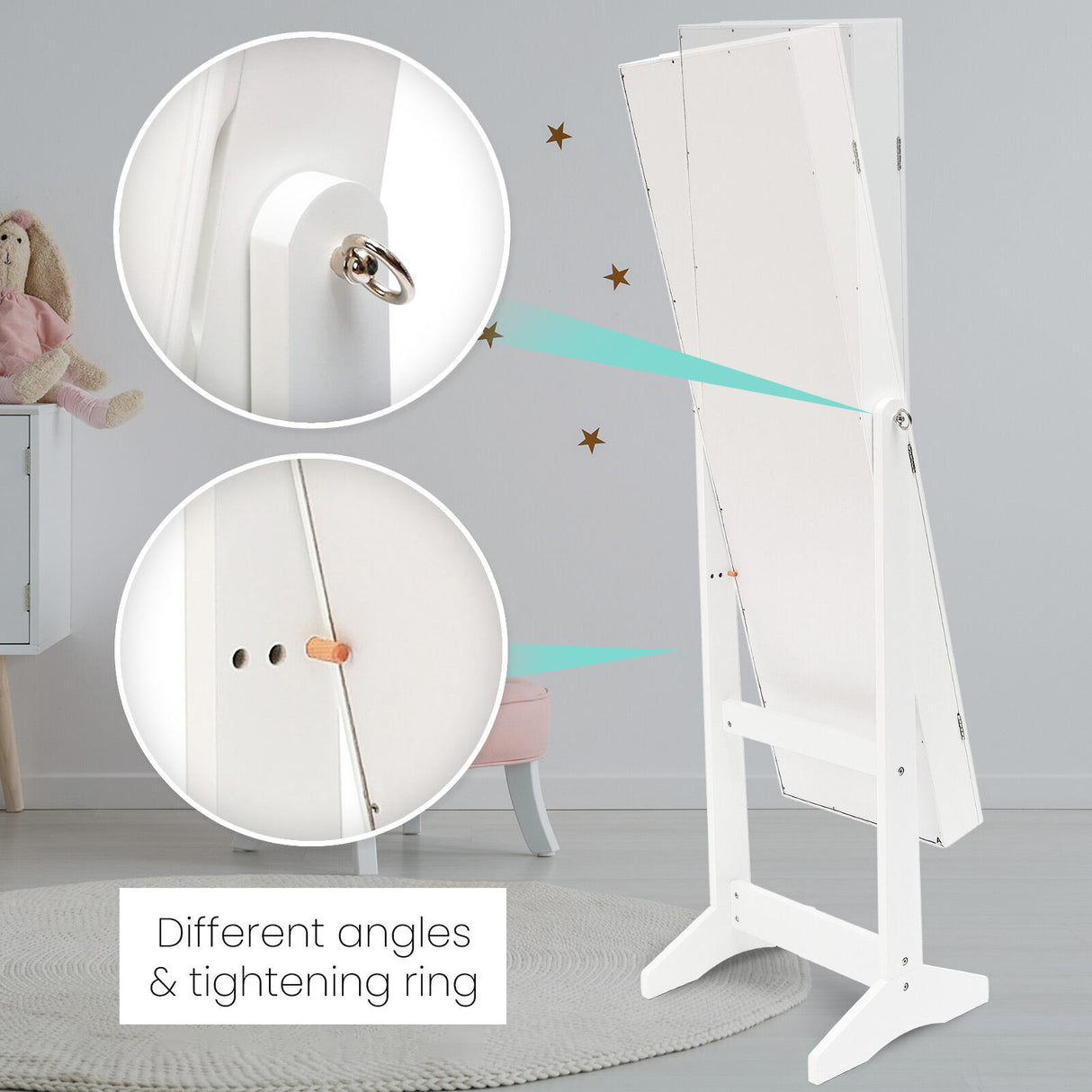 146cm Mirror Jewellery Cabinet LUVO - WHITE