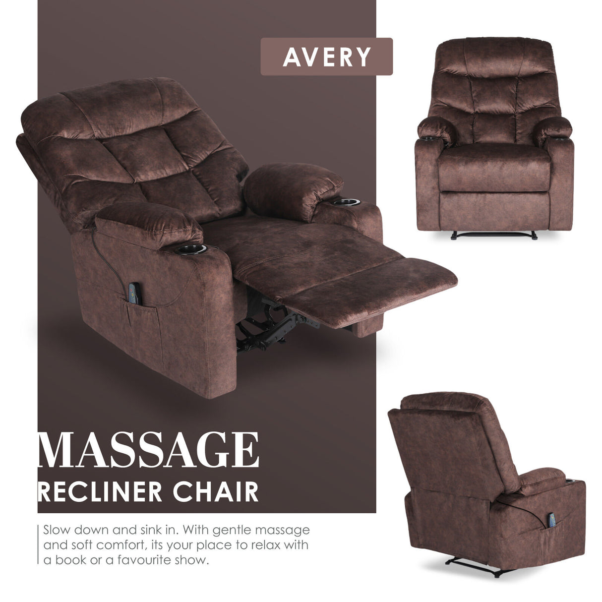 Massage Recliner Chair AVERY - BROWN