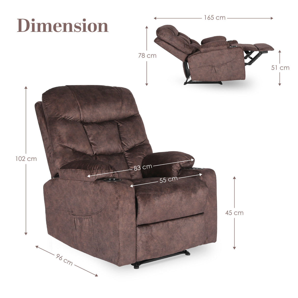 Massage Recliner Chair AVERY - BROWN