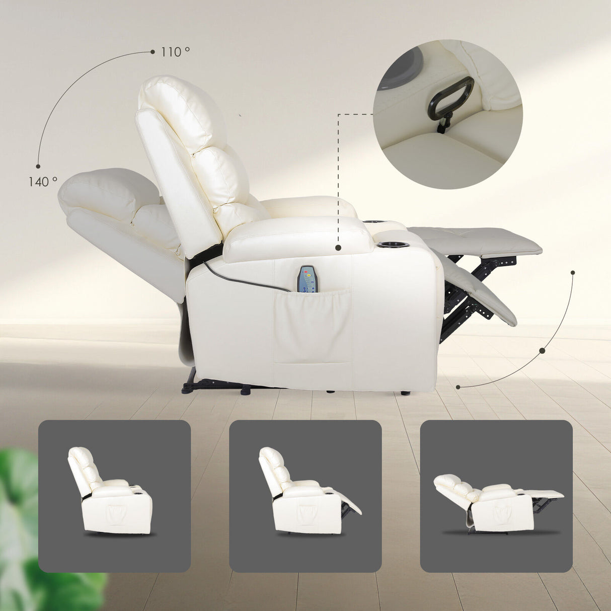 Massage Recliner Chair CELINA - CREAM