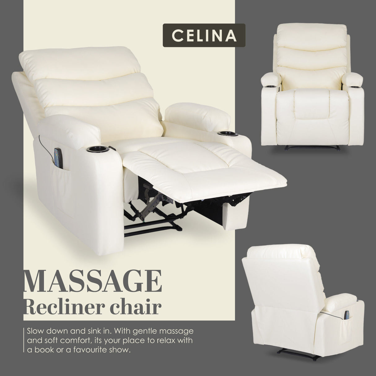 Massage Recliner Chair CELINA - CREAM
