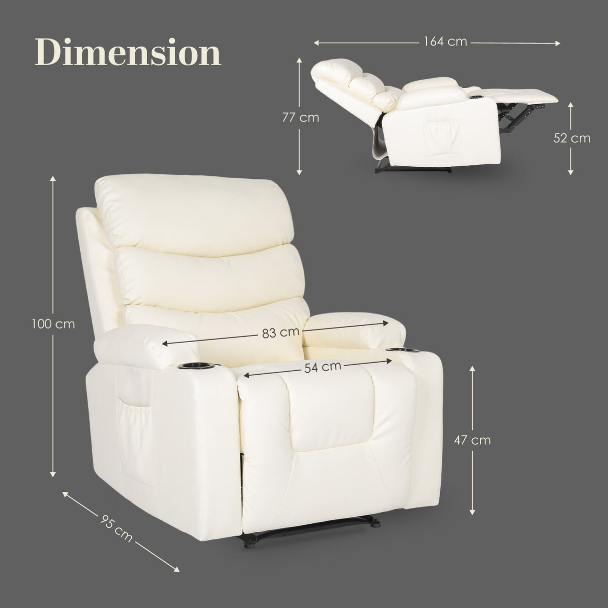 Massage Recliner Chair CELINA - CREAM