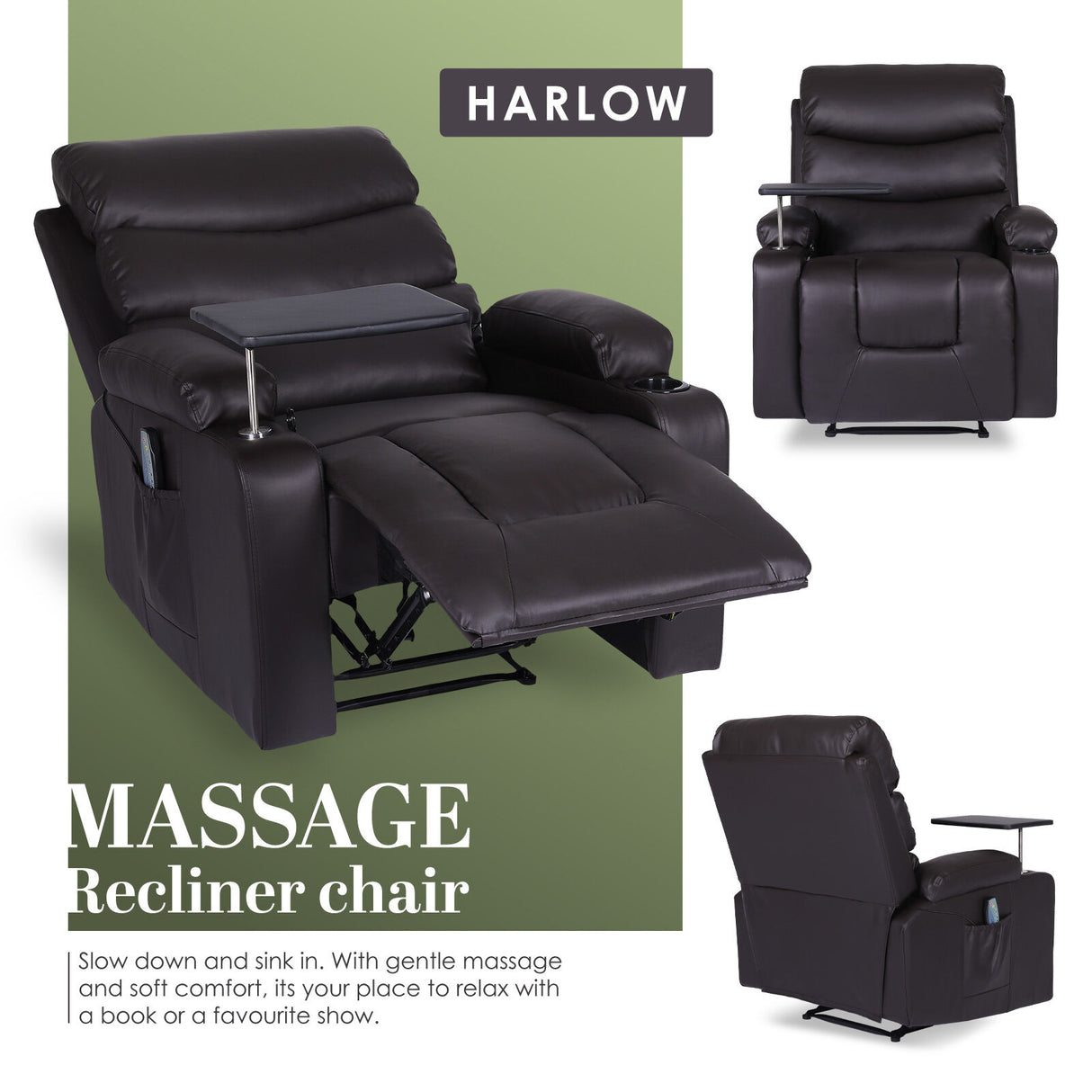 Massage Recliner Chair HARLOW - BROWN