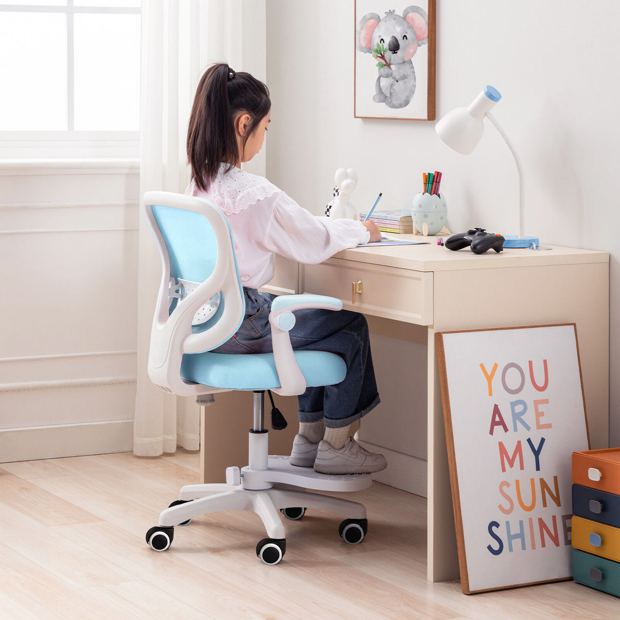 Kids Desk Chair Office Study Seat with Footrest CILO - BLUE