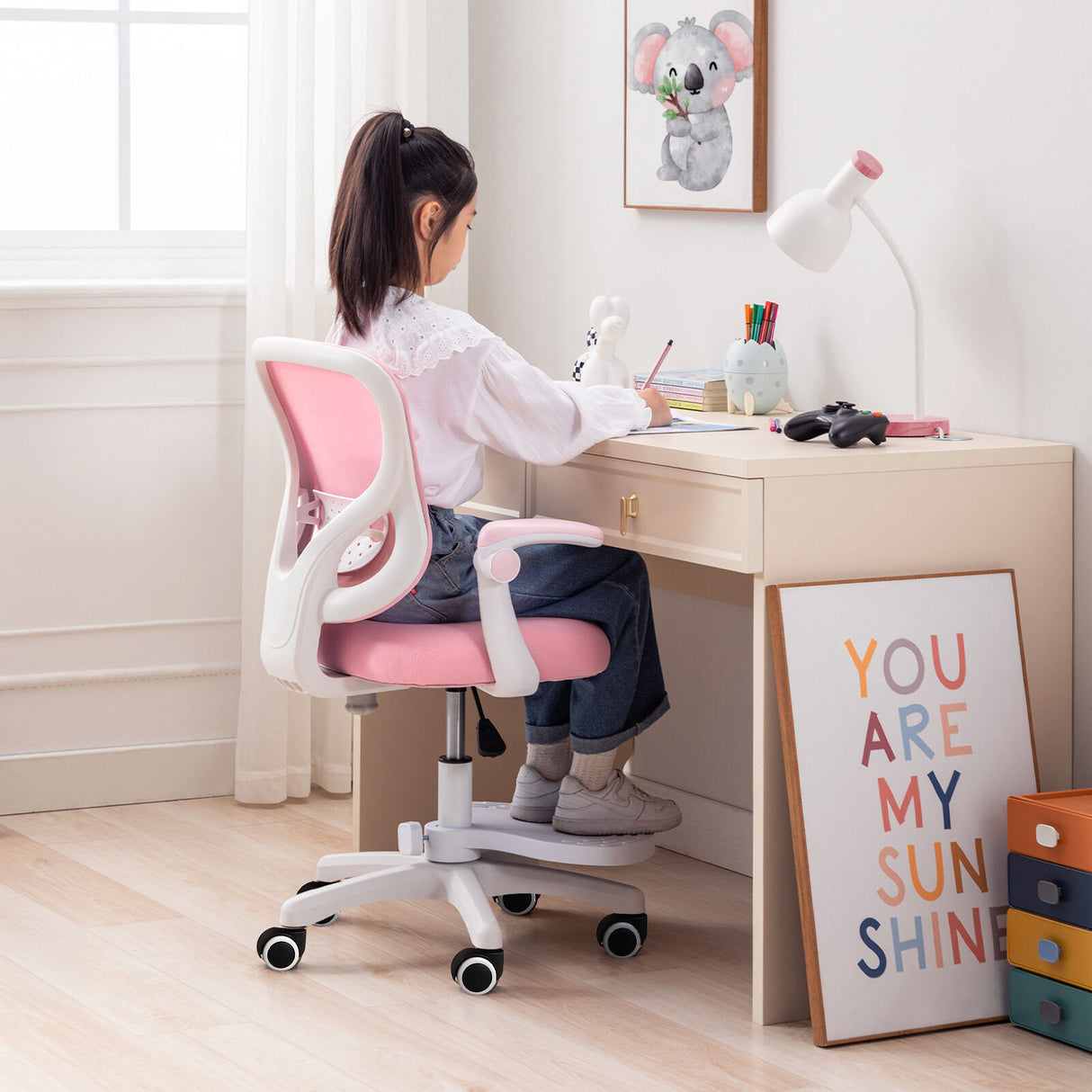 Kids Desk Chair Office Study Seat with Footrest CILO - PINK