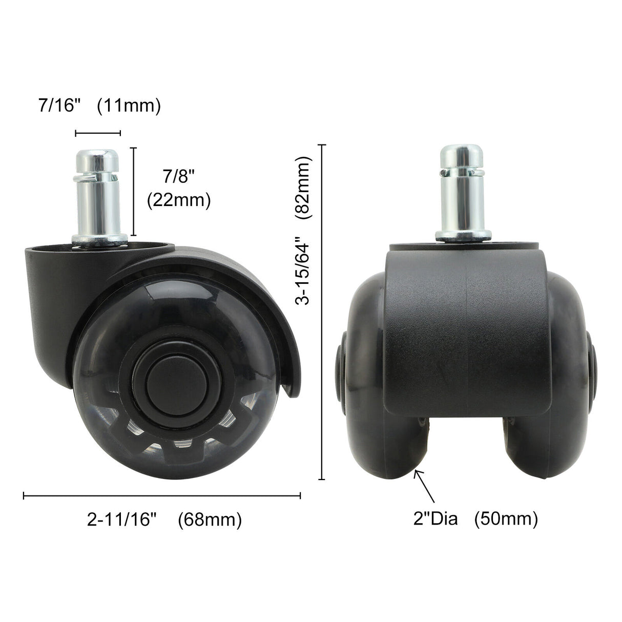 5X 2" Office Chair Twin Casters Wheels