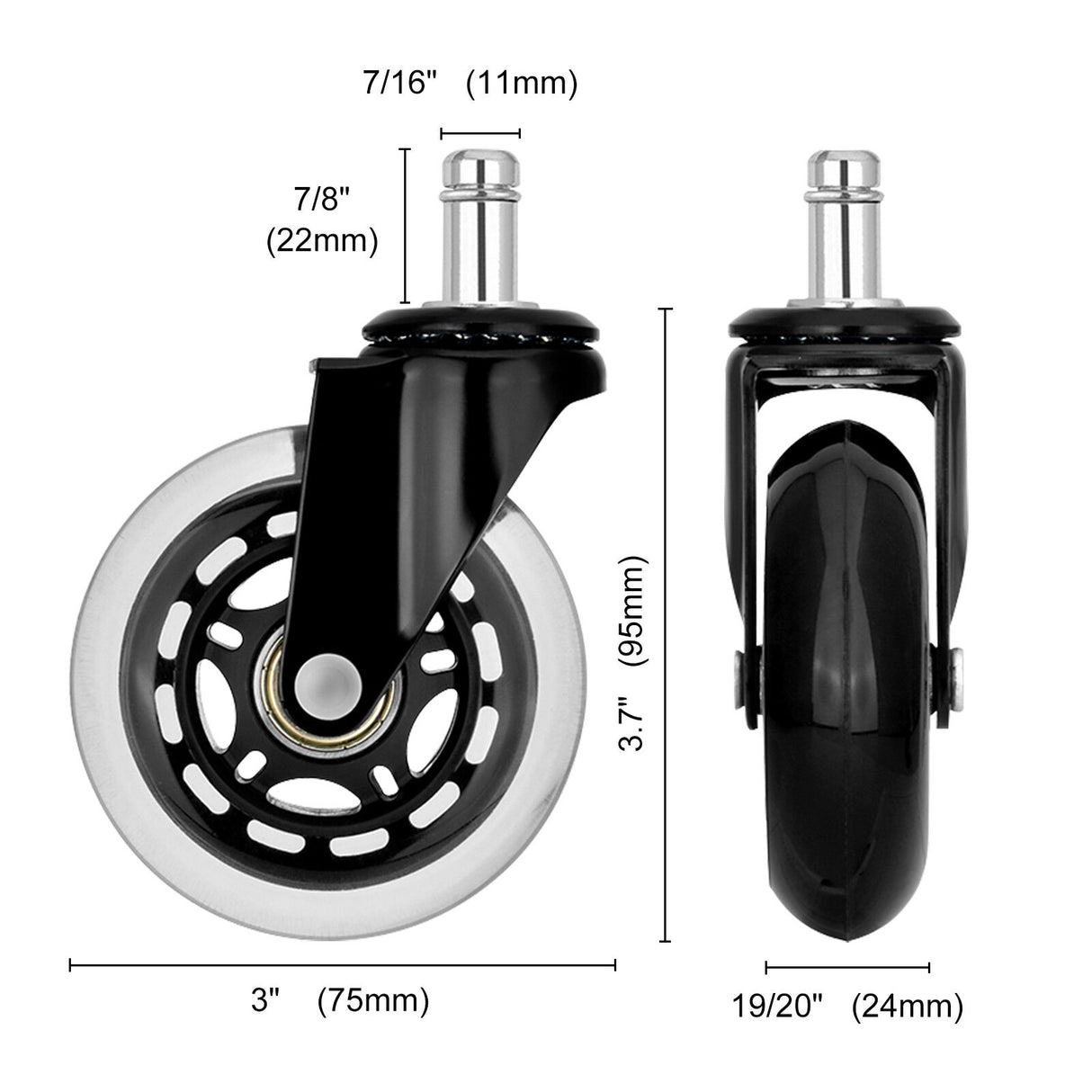 5X 3" Office Chair Rollerblade-Style Casters Wheels
