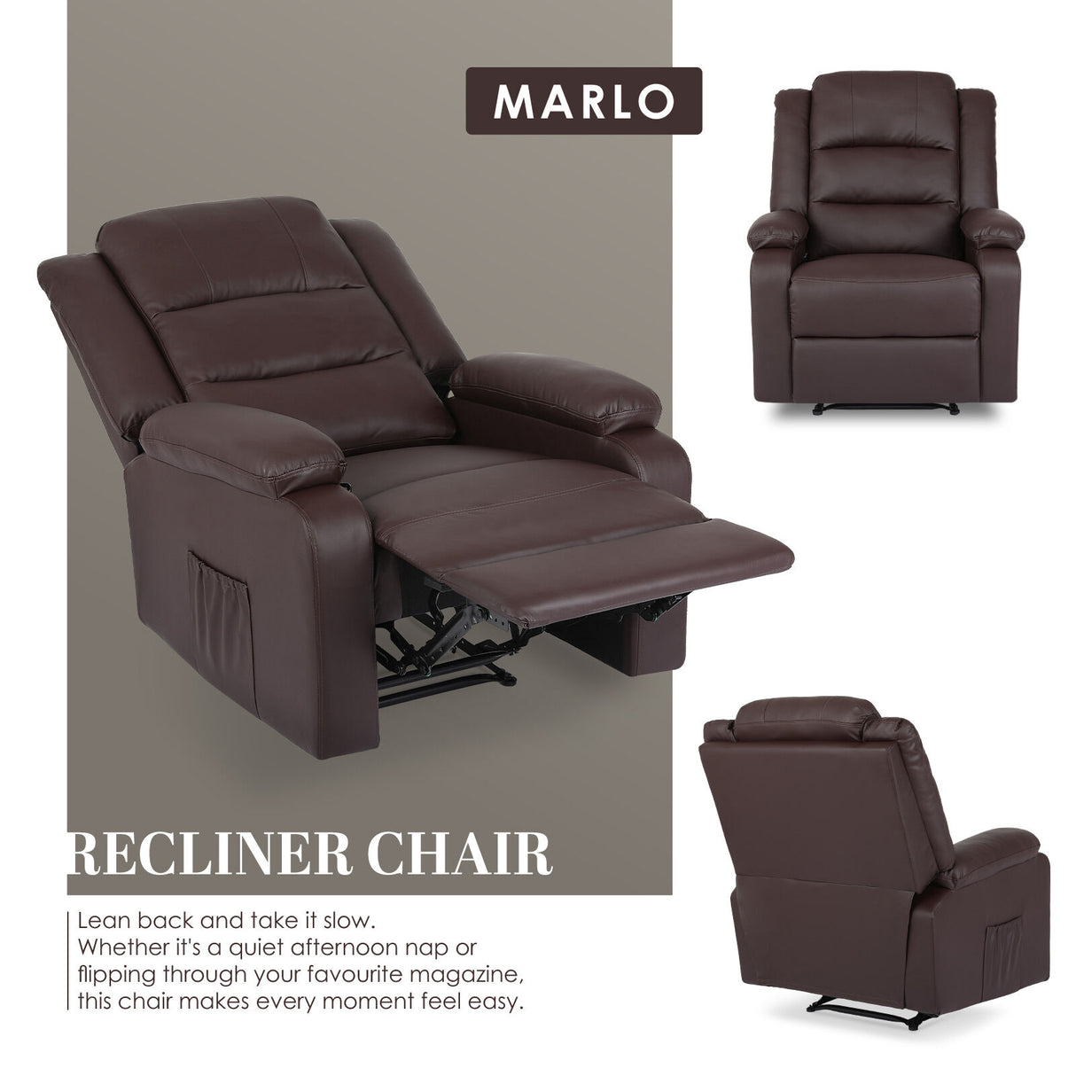 Home Recliner Chair MARLO - Brown
