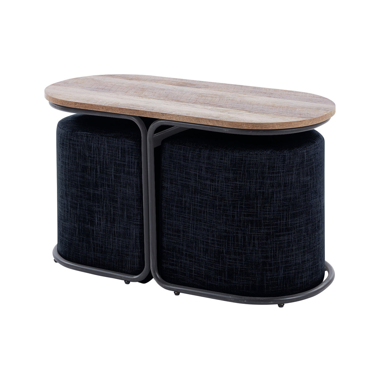 3 Piece Set Coffee Table & Ottoman - BLACK