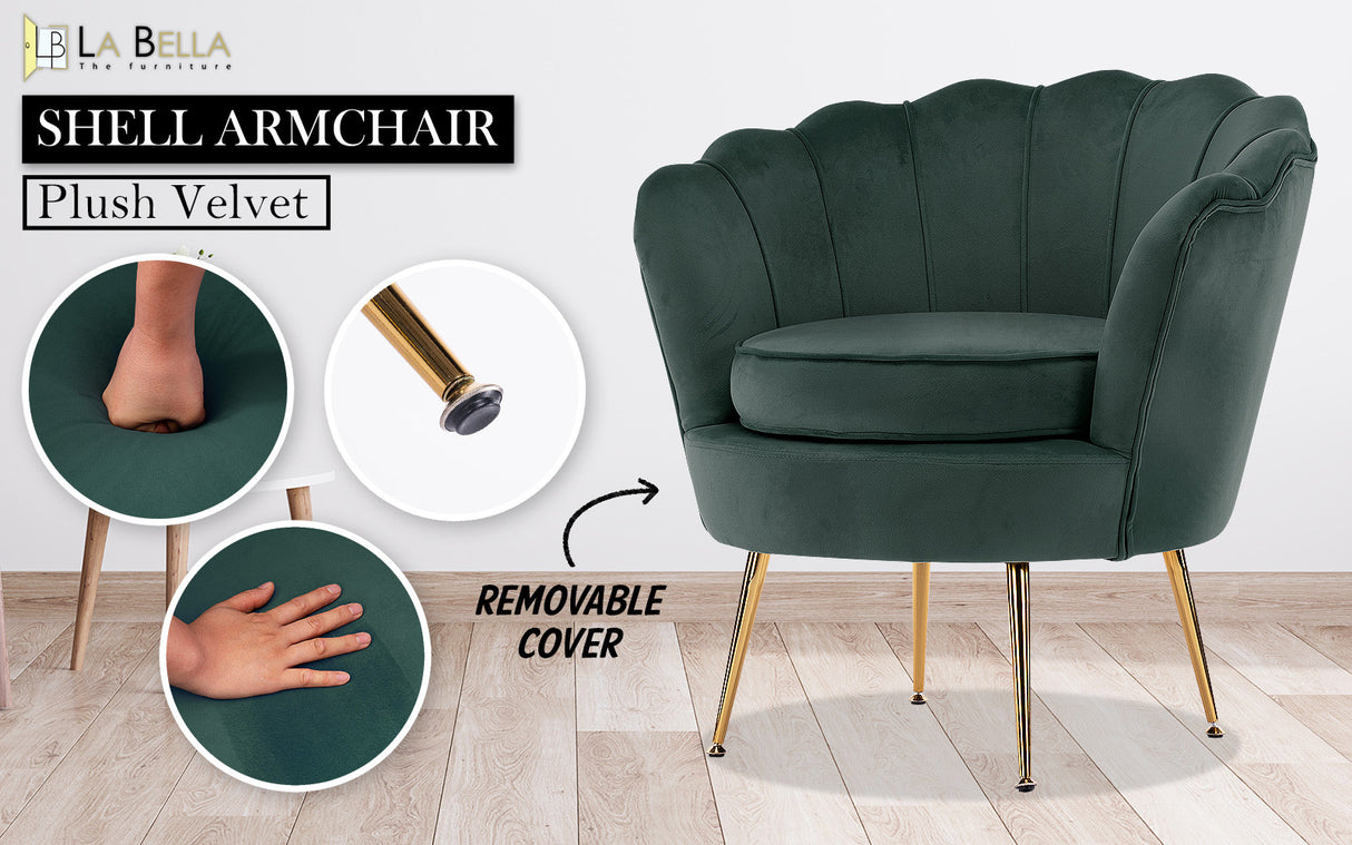 Armchair Velvet Shell Scallop - GREEN