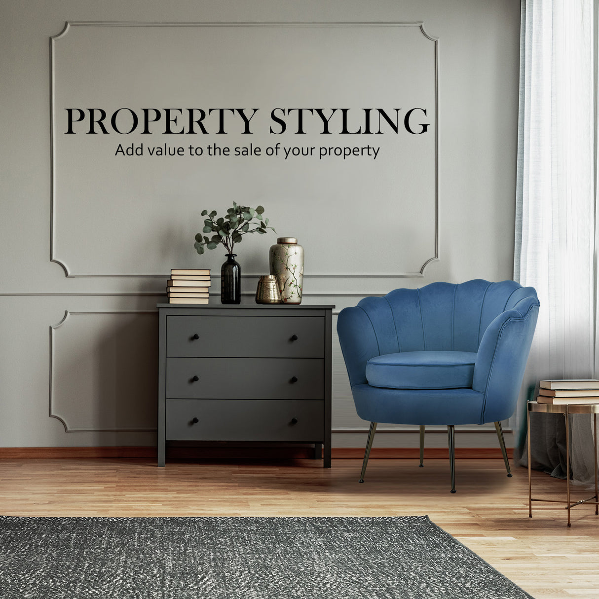 Armchair Velvet Shell Scallop - NAVY BLUE