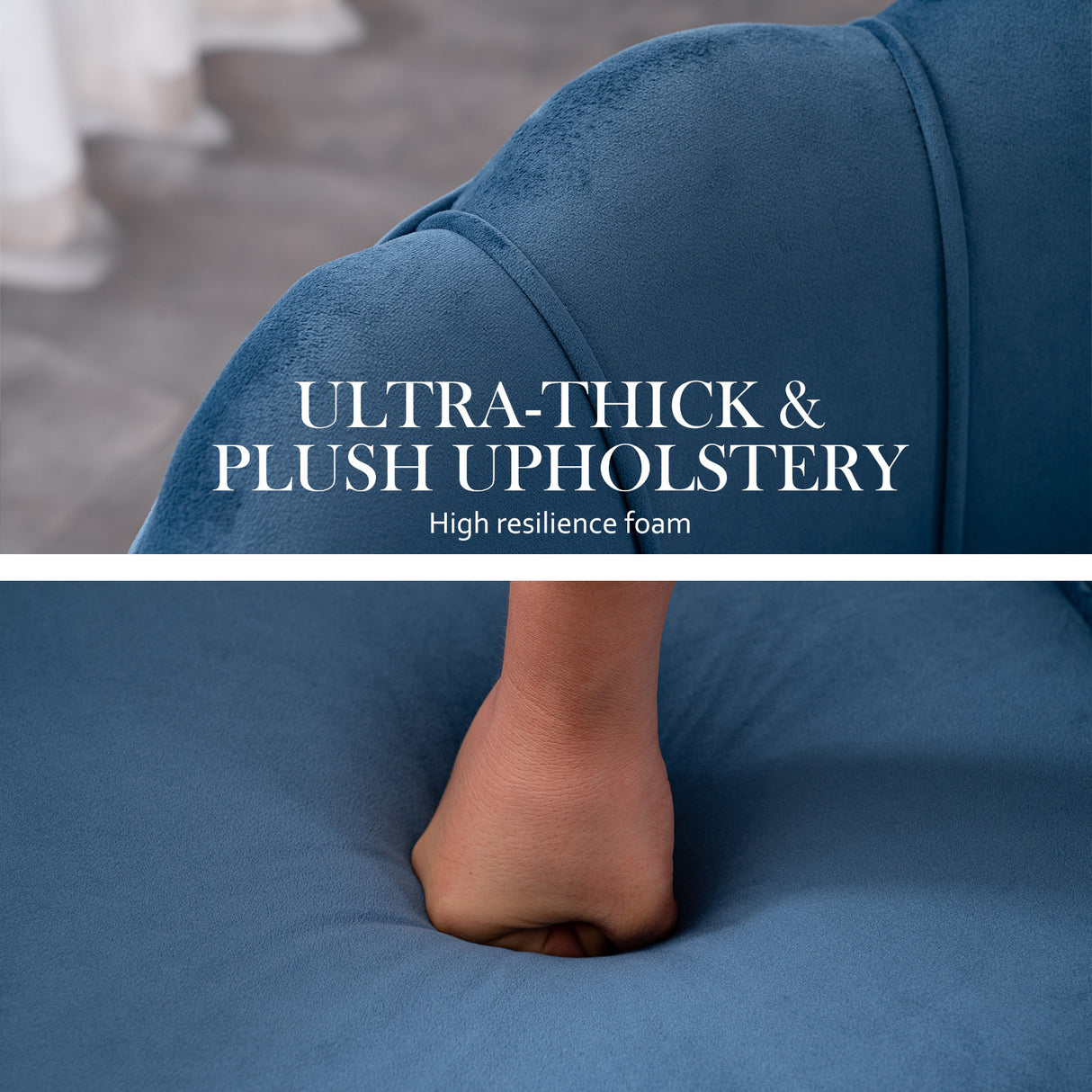Armchair Velvet Shell Scallop + Ottoman Foot Stool - NAVY BLUE