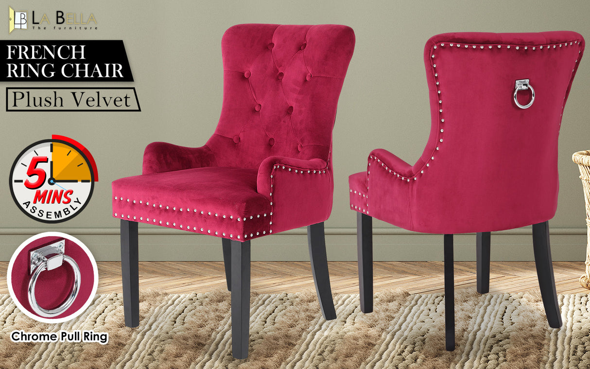 1X French Provincial Velvet with Ring Chair LISSE - BORDEAUX RED