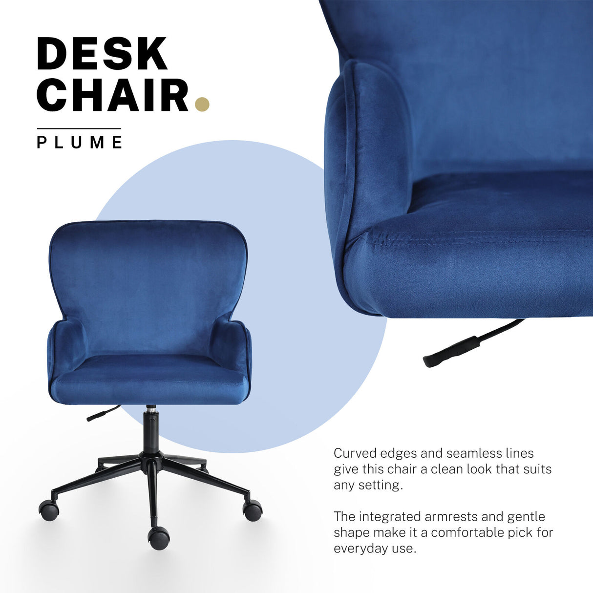 Desk Armchair - Home Office Swivel Chair PLUME - BLUE