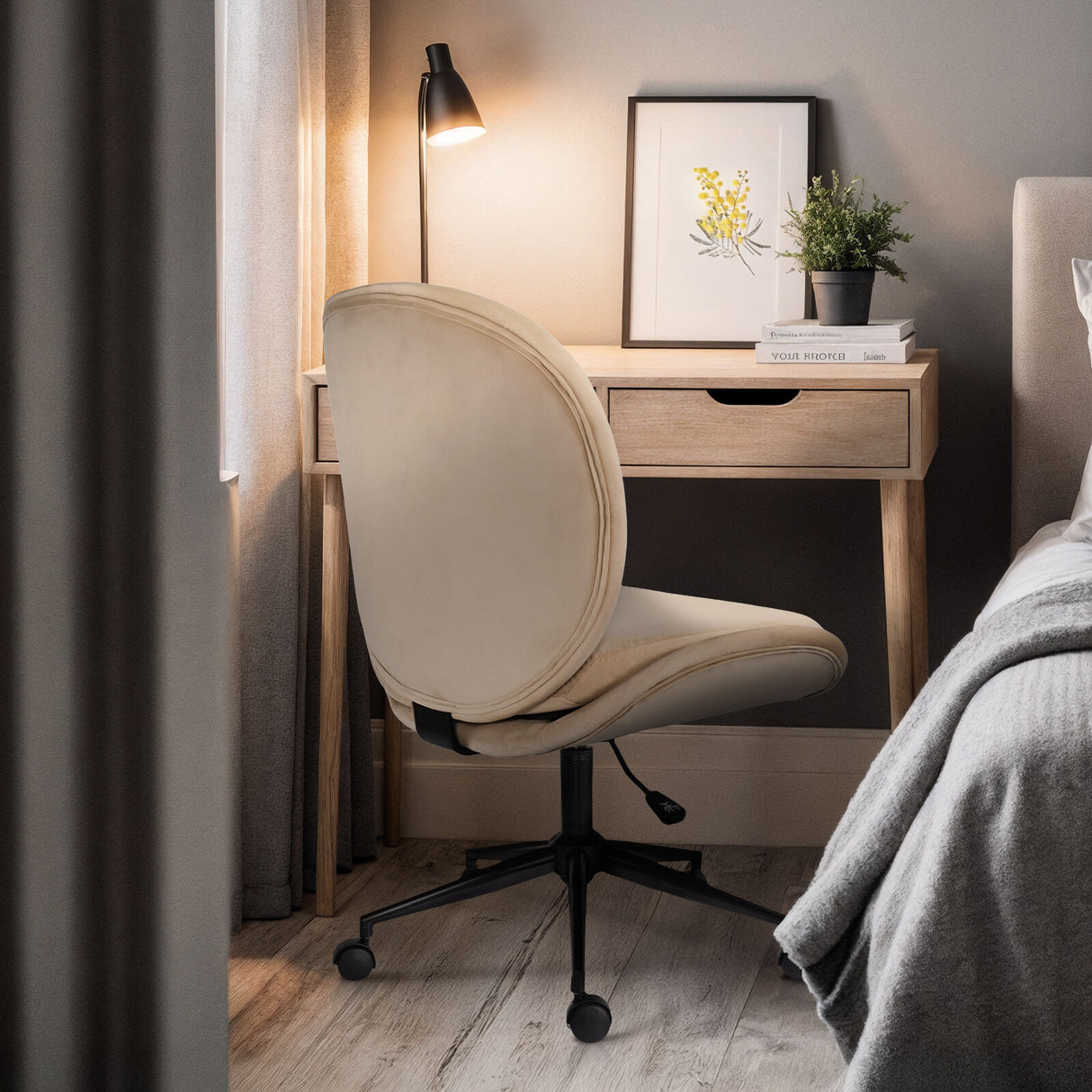 Office Desk Chair - Velvet OVOID - PALE KHAKI