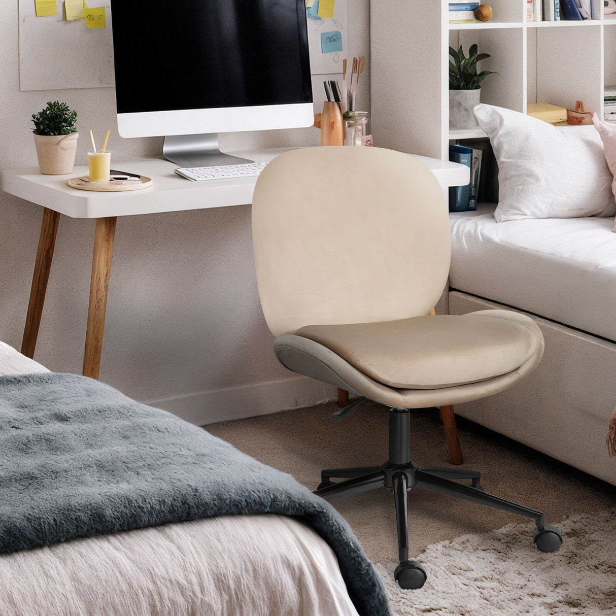 Office Desk Chair - Velvet OVOID - PALE KHAKI