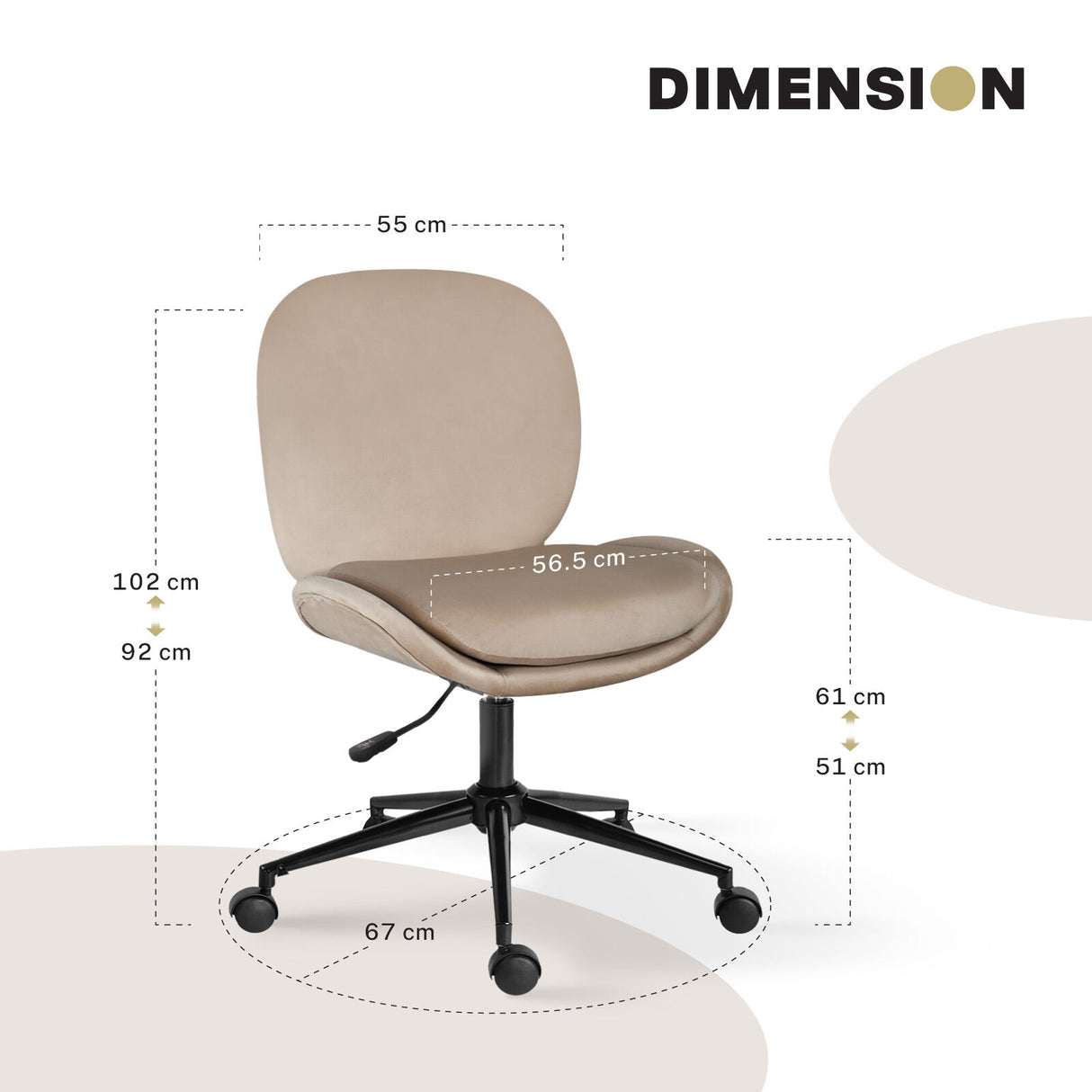 Office Desk Chair - Velvet OVOID - PALE KHAKI