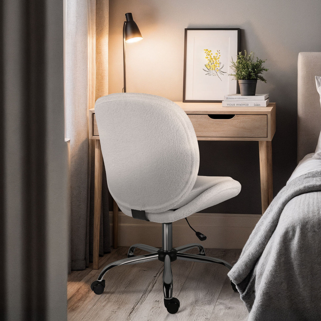 Office Desk Chair - Teddy Boucle OVOID - WHITE