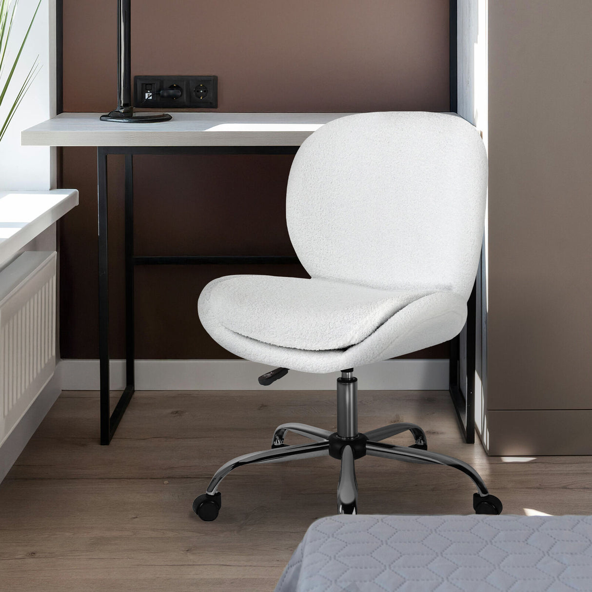 Office Desk Chair - Teddy Boucle OVOID - WHITE