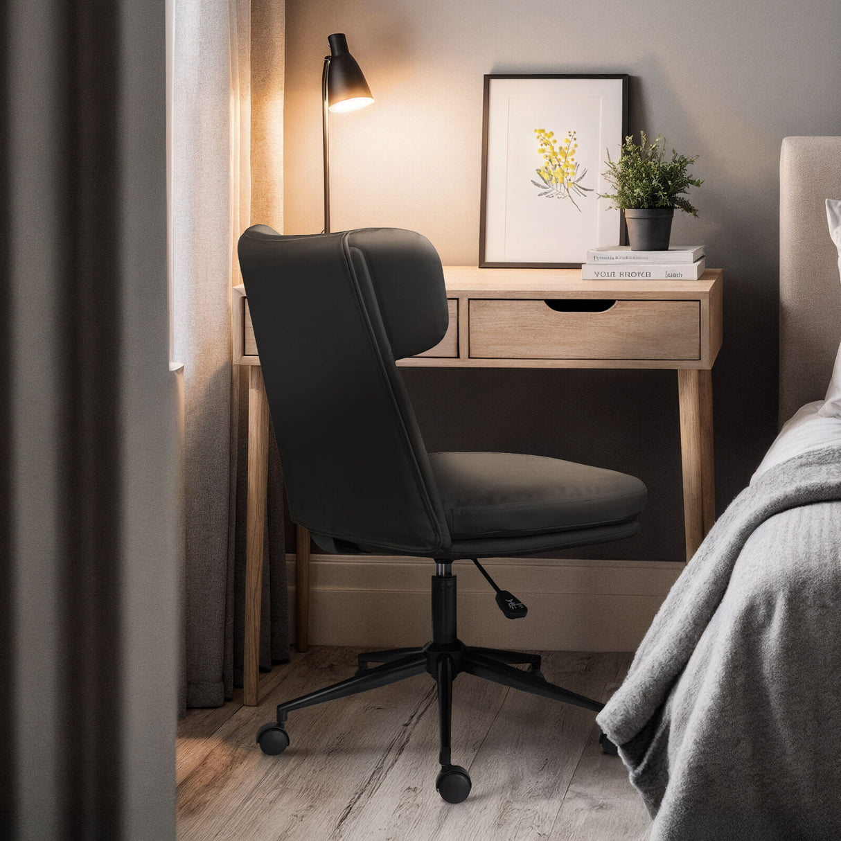 Office Desk Chair - PU Leather STRATA - BLACK