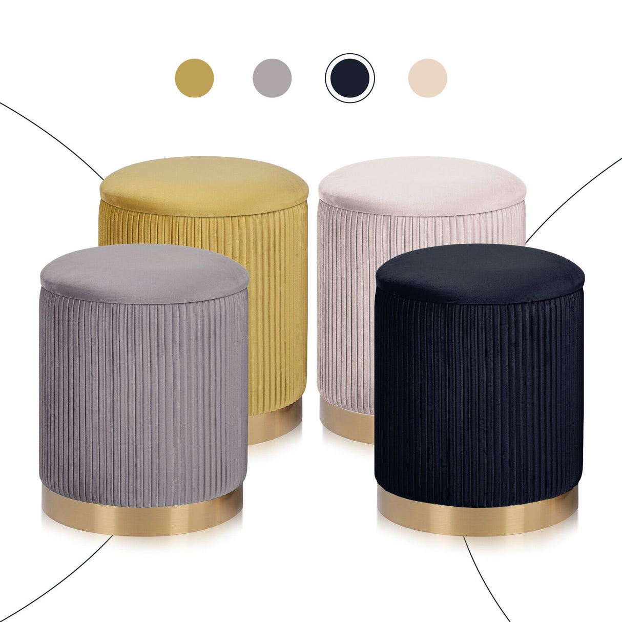 2X Side Table Storage Ottoman - Velvet MIRA BLACK