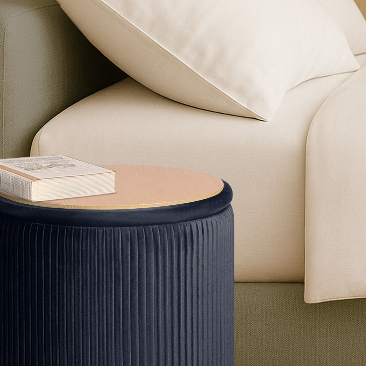 2X Side Table Storage Ottoman - Velvet MIRA BLACK