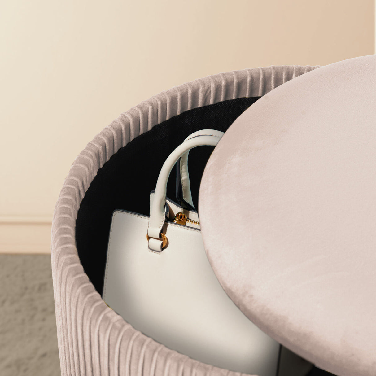 2X Side Table Storage Ottoman - Velvet MIRA CREAM