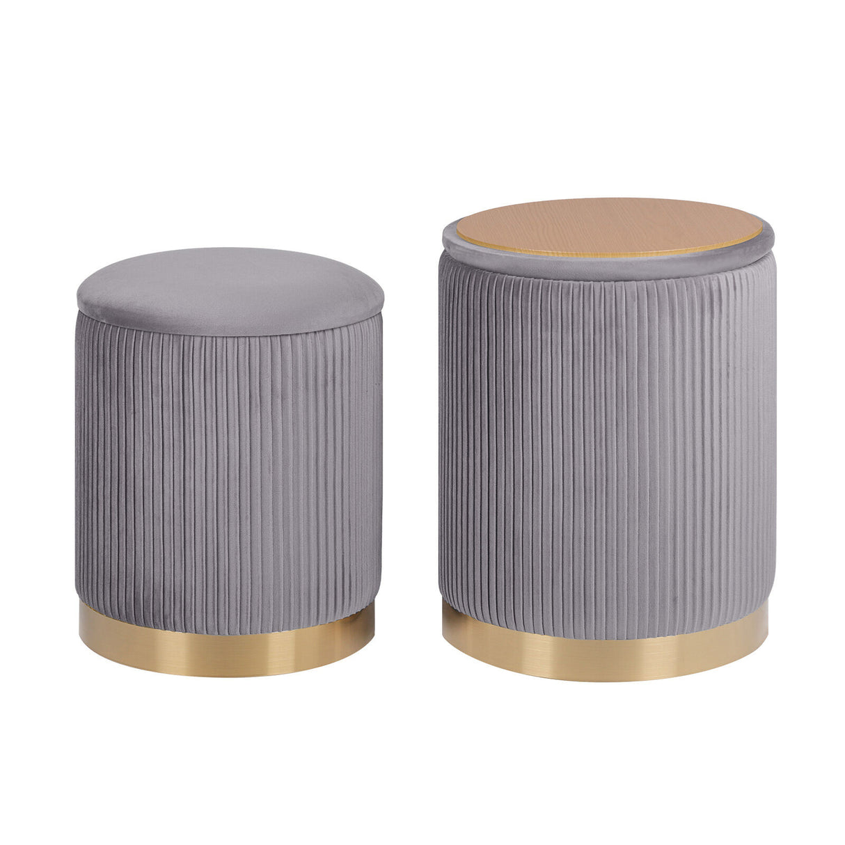 2X Side Table Storage Ottoman - Velvet MIRA GREY