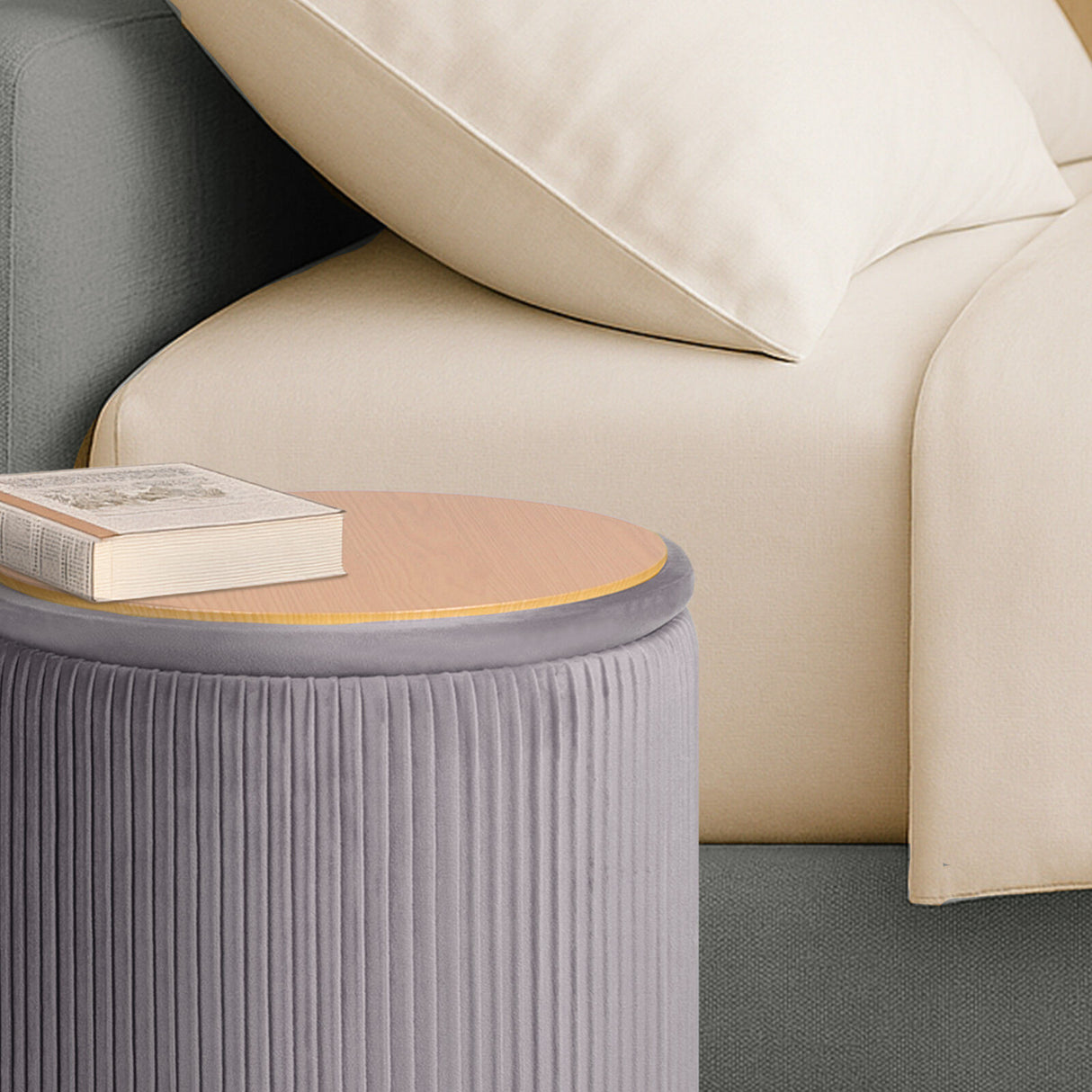 2X Side Table Storage Ottoman - Velvet MIRA GREY