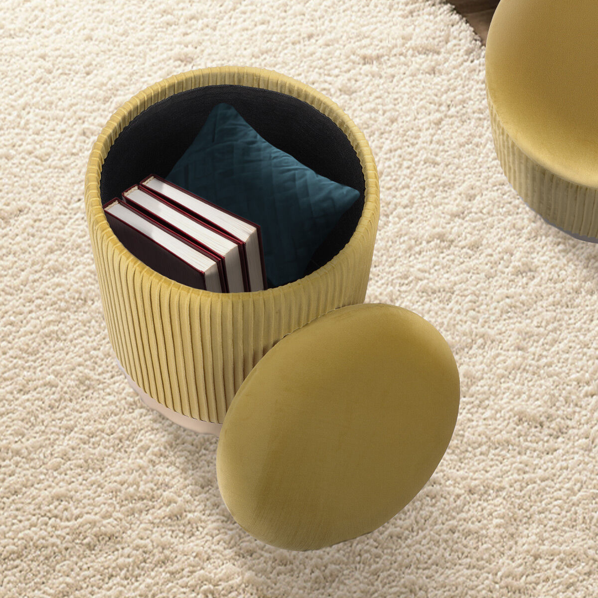 2X Side Table Storage Ottoman - Velvet MIRA MUSTARD
