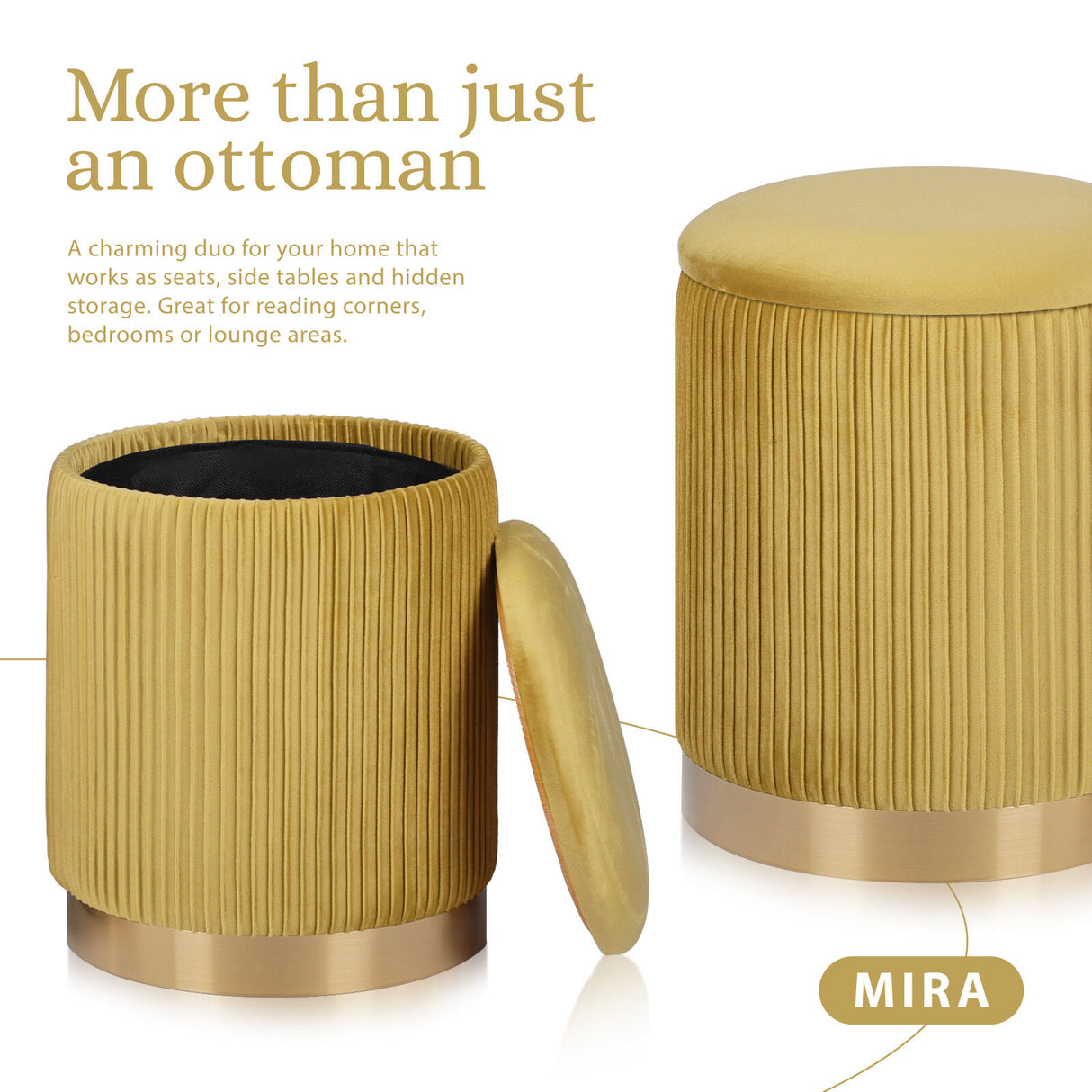 2X Side Table Storage Ottoman - Velvet MIRA MUSTARD