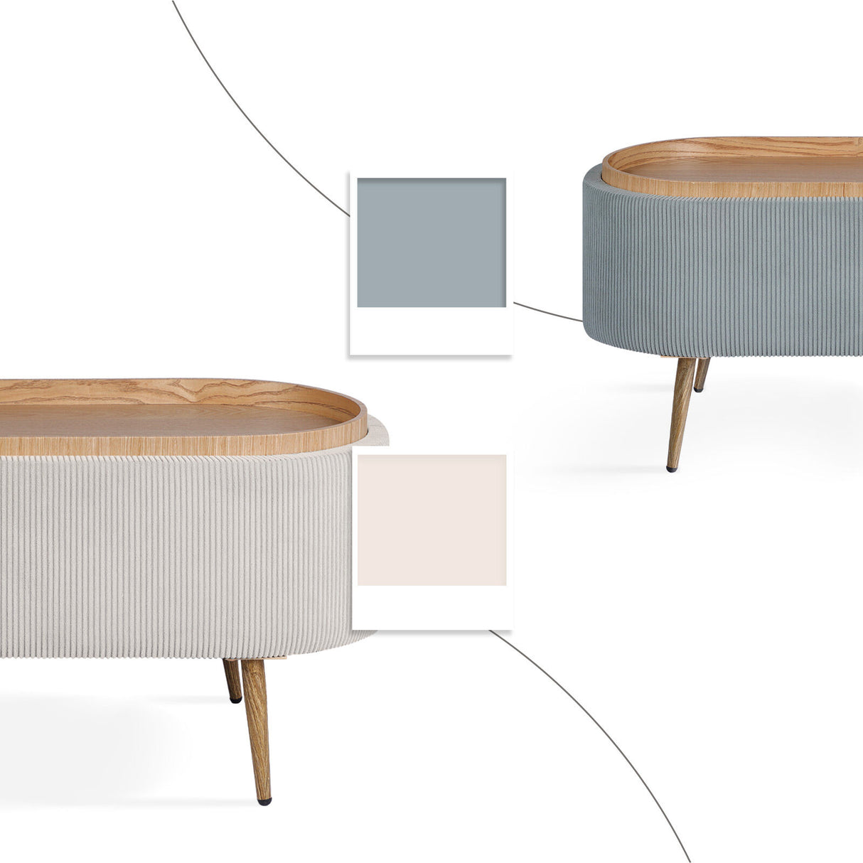 Coffee Table Storage Ottoman - Ribbed Corduroy ESME - CREAM