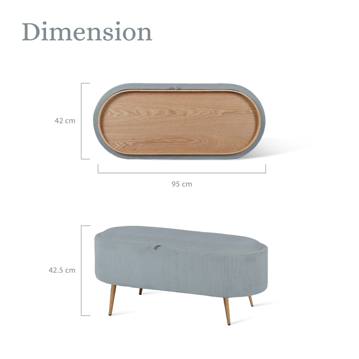 Coffee Table Storage Ottoman - Ribbed Corduroy ESME - Dusty Blue