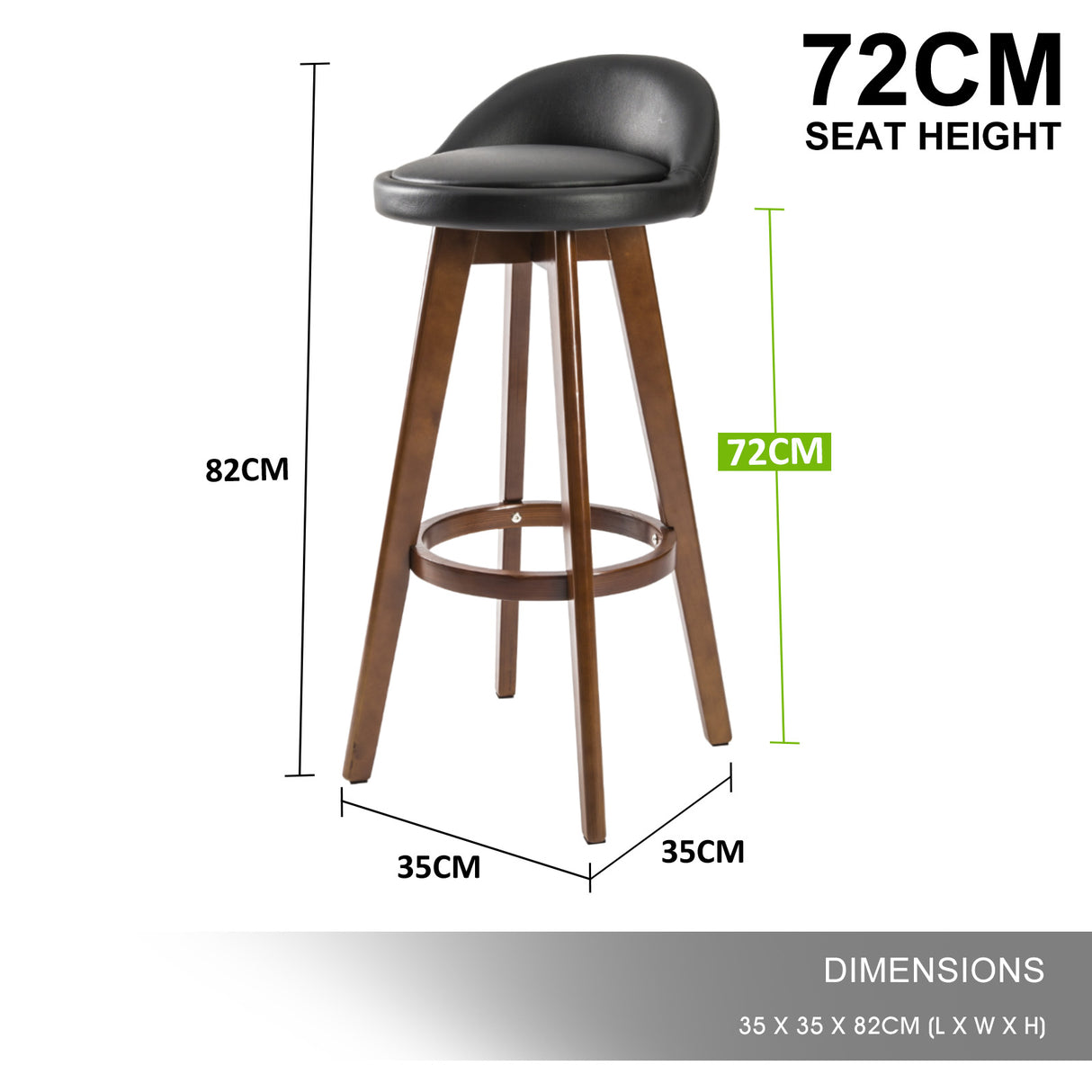 4X 72cm Wood Bar Stool Leather LEILA - BLACK BROWN