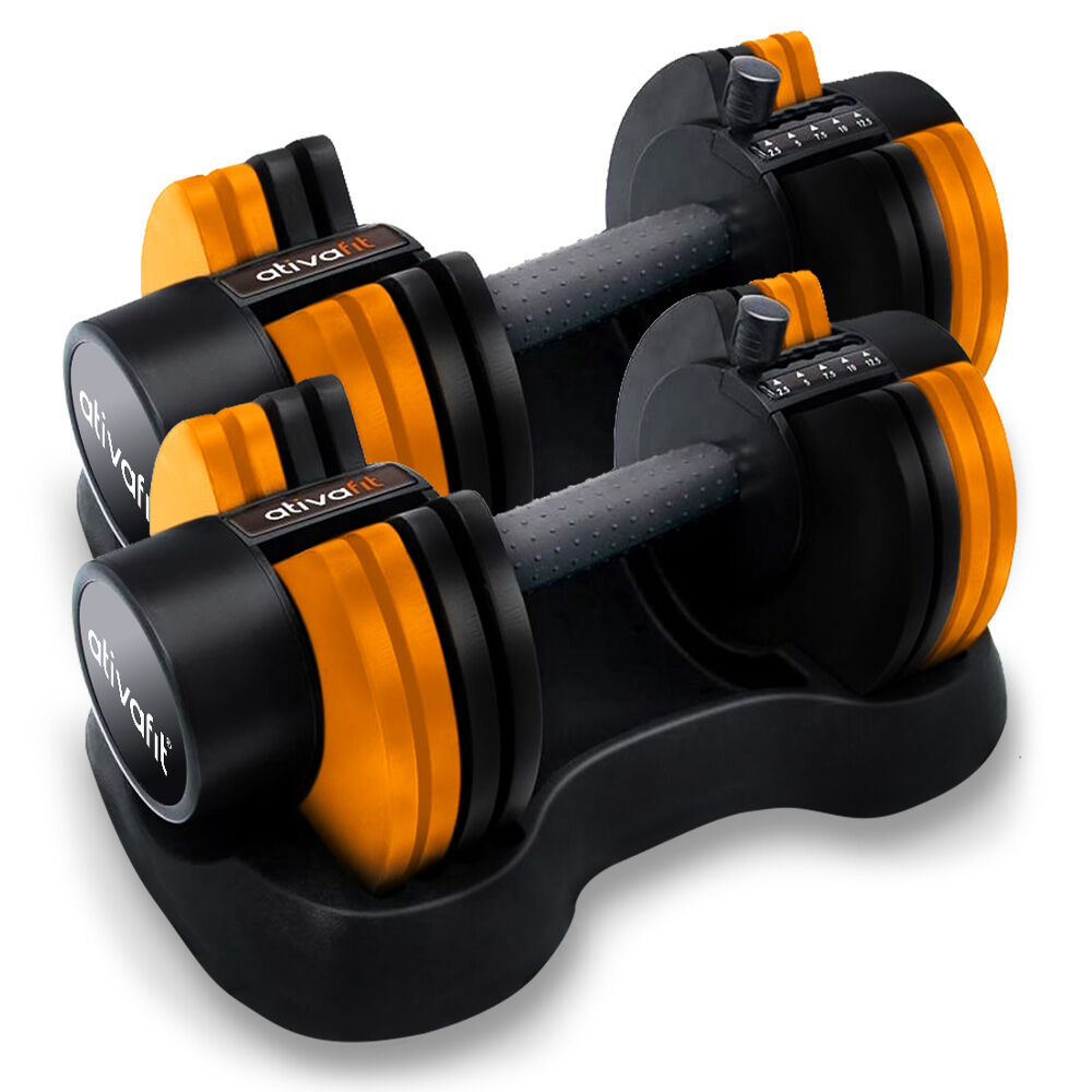 ATIVAFIT 2 x 12.5kg Adjustable Weight Dumbbell Set, for Home Gym Fitness Training