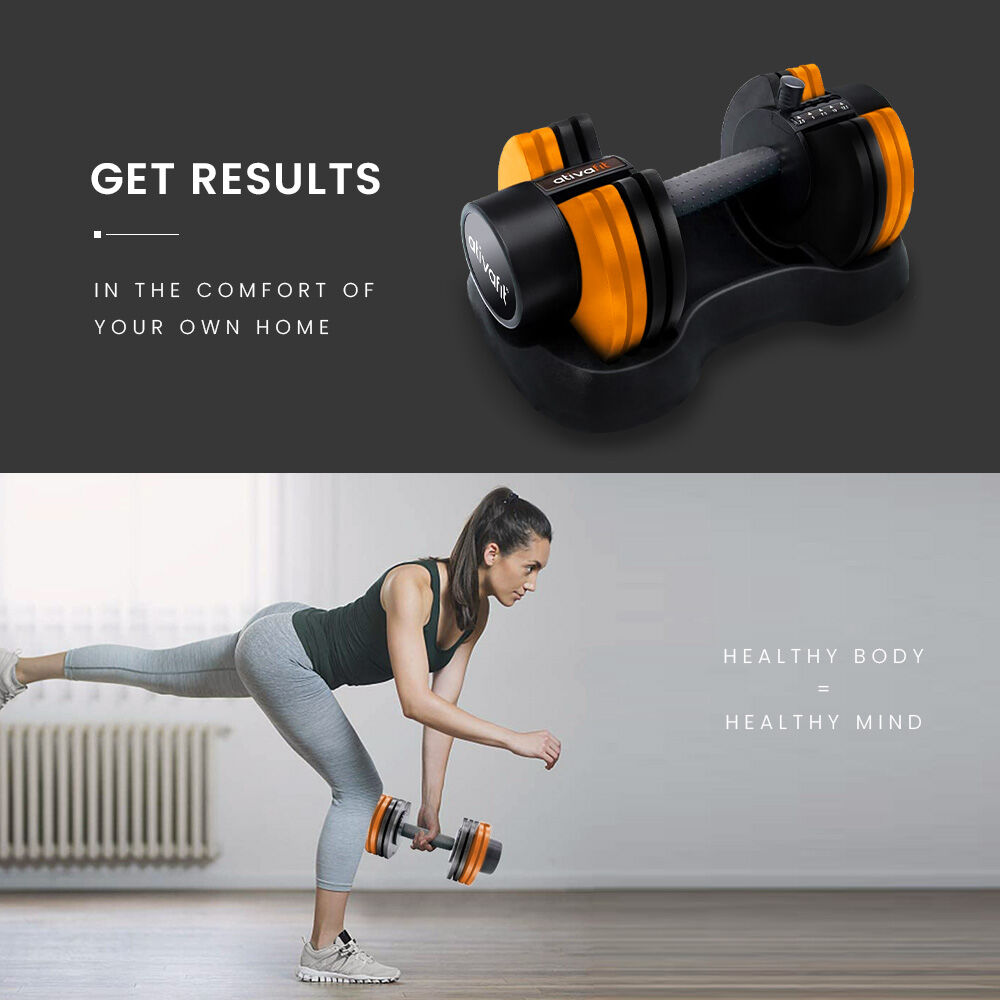 ATIVAFIT 2 x 12.5kg Adjustable Weight Dumbbell Set, for Home Gym Fitness Training