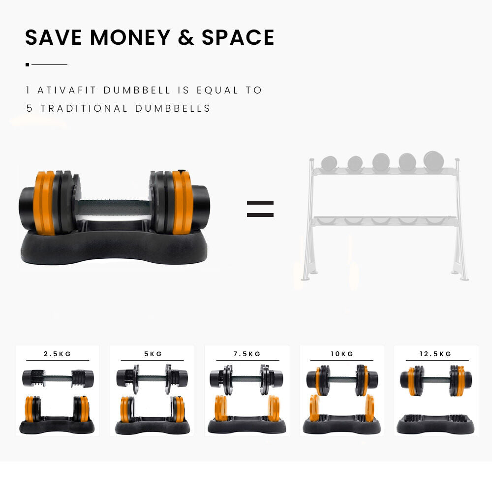ATIVAFIT 12.5kg Adjustable Weight Dumbbell, for Home Gym Fitness Training