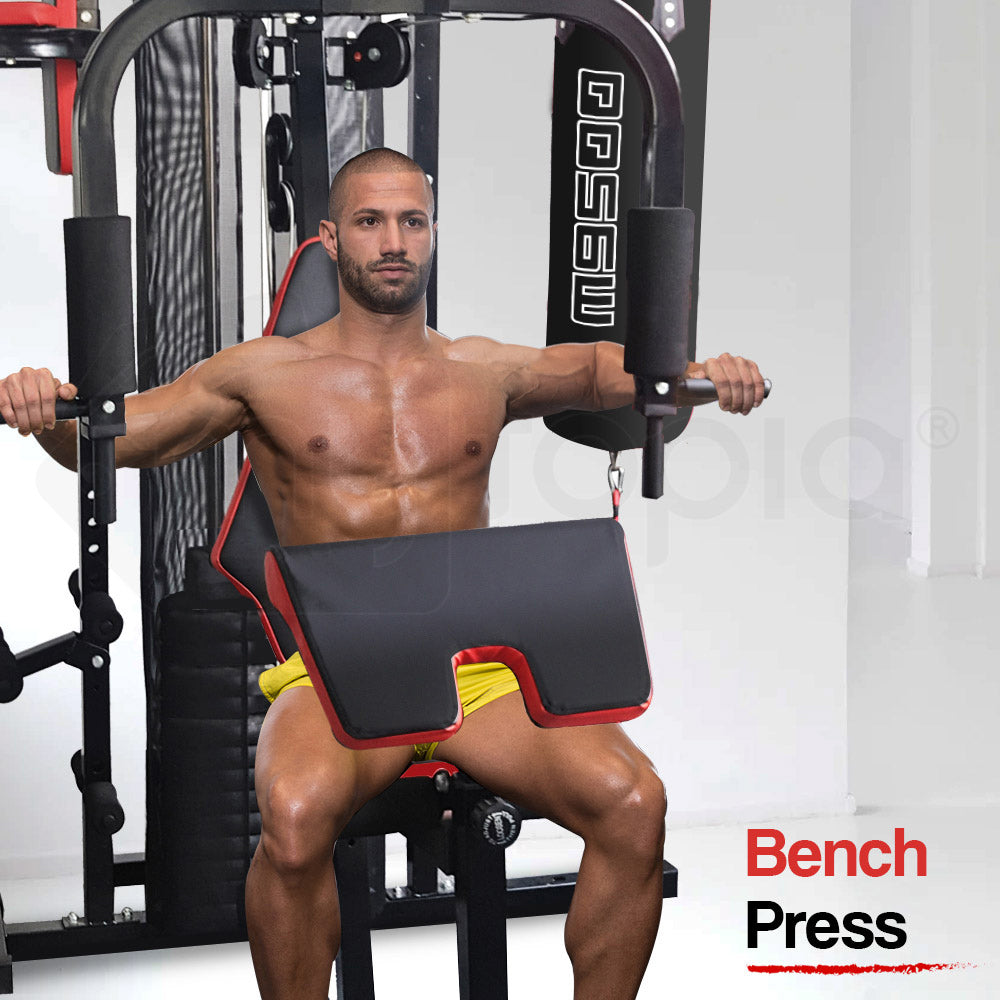 Proflex Red Multi Station Home Gym Set with 148lbs Plates & Boxing Bag- M9500