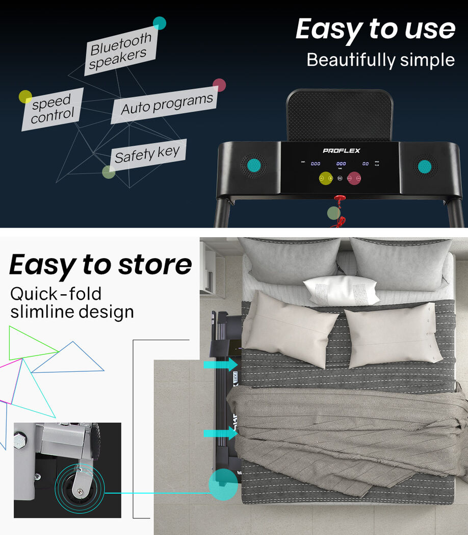 PROFLEX Electric Compact Foldable Treadmill with Bluetooth Speakers, Digital Device Stand