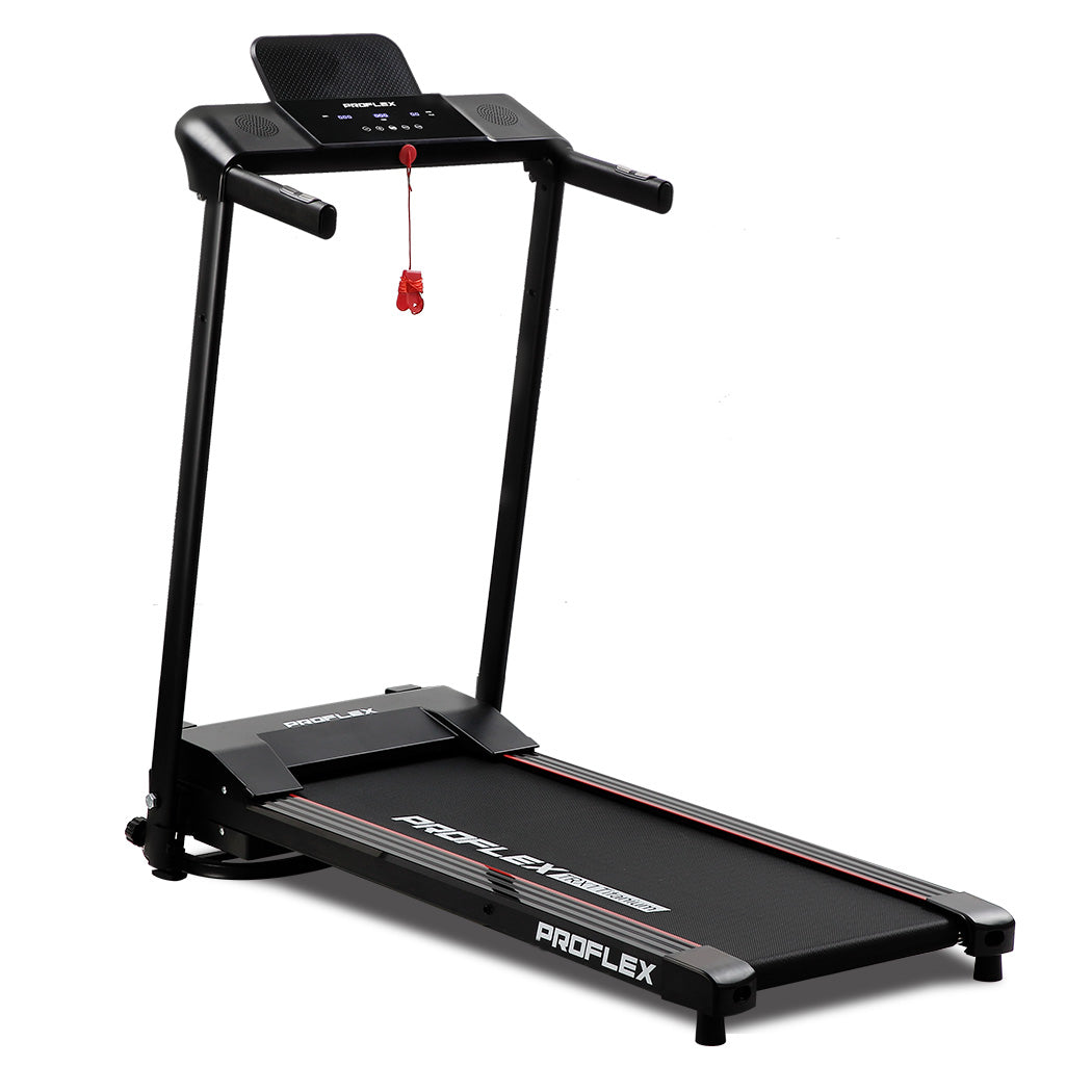 PROFLEX Electric Foldable Compact Treadmill with Bluetooth Speakers, Digital Device Stand - Black
