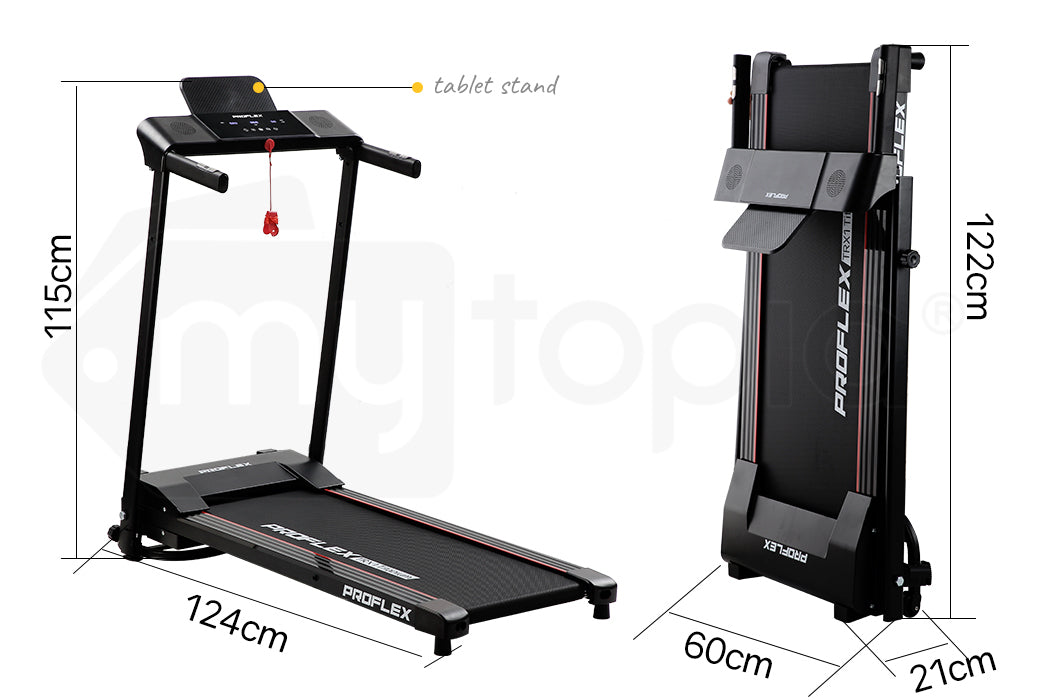 PROFLEX Electric Foldable Compact Treadmill with Bluetooth Speakers, Digital Device Stand - Black