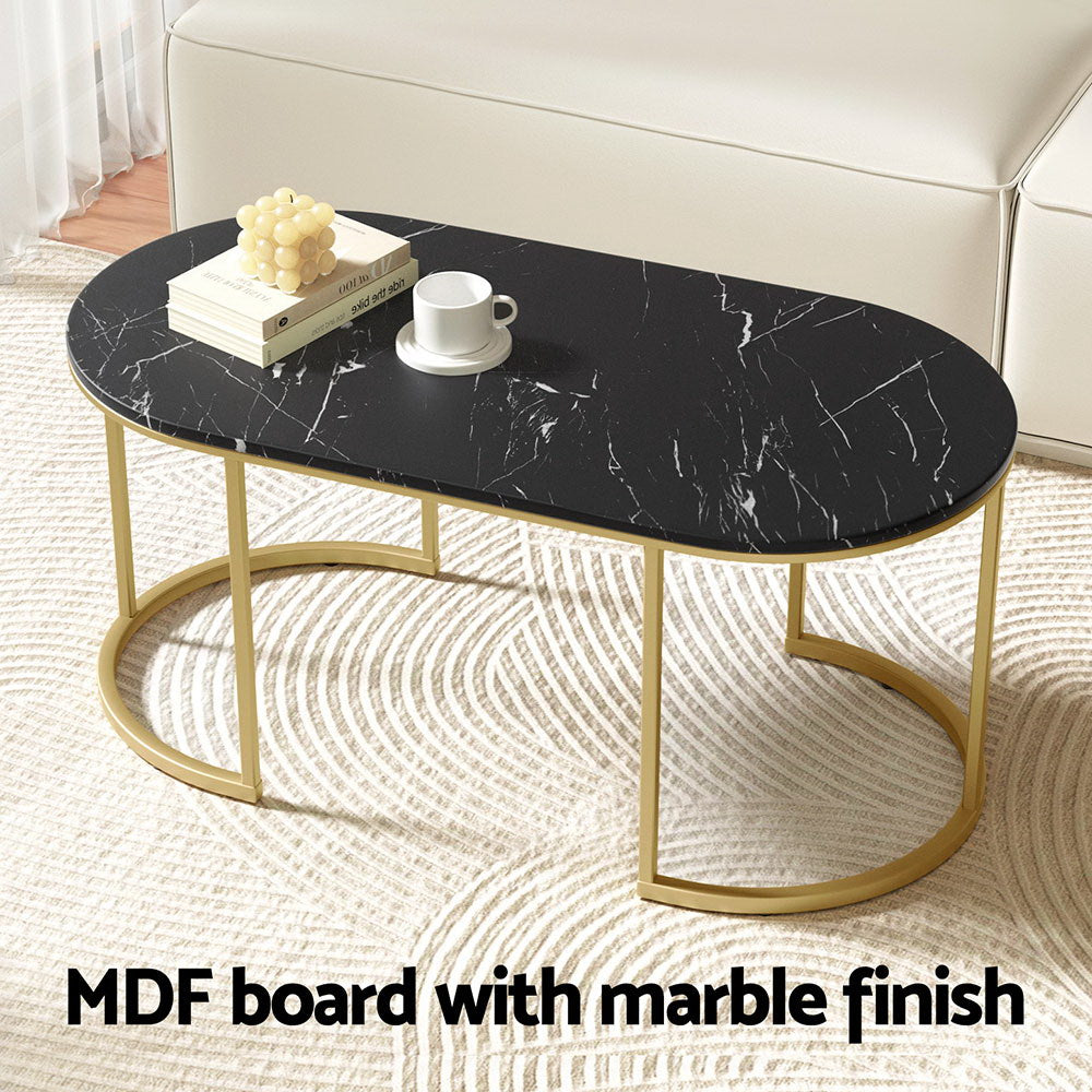 Elegant Black Marble-Look Coffee Table by Artiss